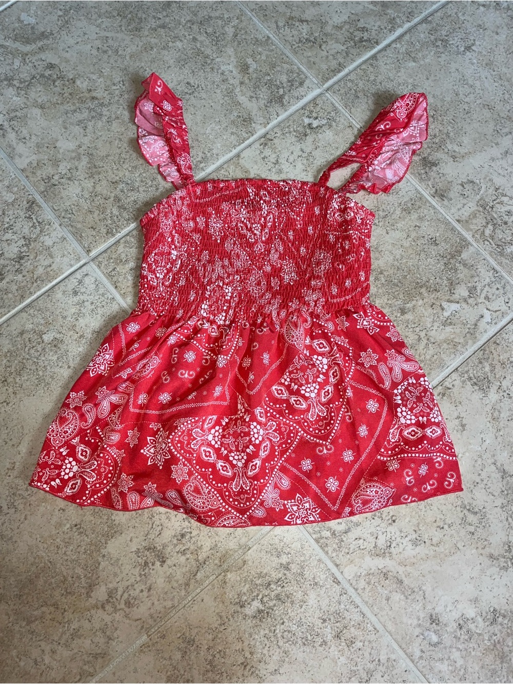 SHEIN Red Bandana Smocked Ruffle Strap Tank